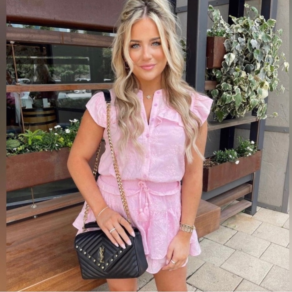 VIRAL Meli Eyelett Ruffle Dress Pink